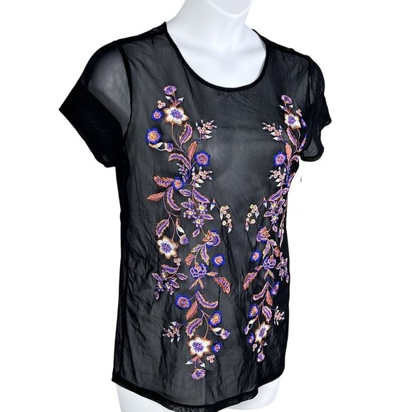 Inc NWT Womens L Sheer Mesh Top Black Floral Embroidered Y2K Witchy Whimsigoth - Picture 4 of 15